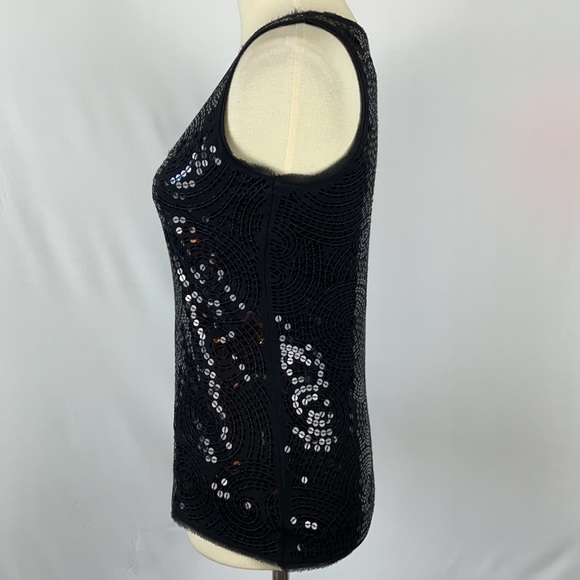 White House Black Market Lined Black Sequin Circle/Swirl Tank Top - Size XS - Picture 5 of 15